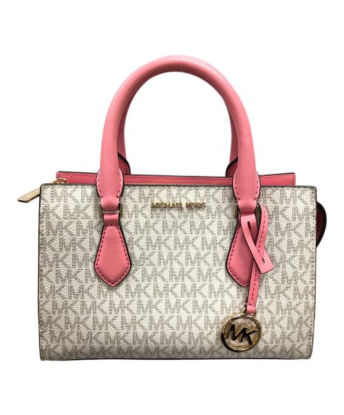 MICHAEL KORS（マイケル・コース）MICHAEL KORS (マイケル・コース) ハンドバッグ SHEILA（シェイラ）センタージップ サッチェル スモール MK（エムケー）シグネチャー ベージュ×ピンク サイズ:実寸サイズにてご確認ください。の古着・服飾アイテム