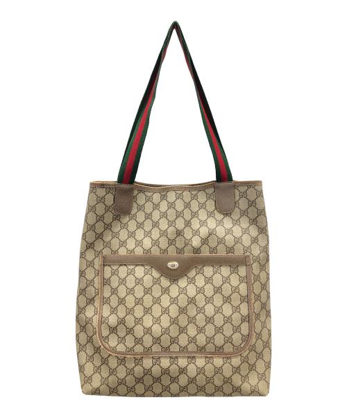GUCCI（グッチ）GUCCI (グッチ) GG（ジージー）スプリーム シェリーライン トートバッグ ブラウン サイズ:実寸サイズにてご確認下さい。の古着・服飾アイテム