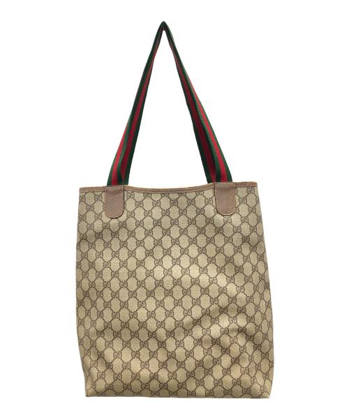 GUCCI（グッチ）GUCCI (グッチ) GG（ジージー）スプリーム シェリーライン トートバッグ ブラウン サイズ:実寸サイズにてご確認下さい。の古着・服飾アイテム