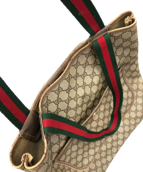 GUCCI（グッチ）GUCCI (グッチ) GG（ジージー）スプリーム シェリーライン トートバッグ ブラウン サイズ:実寸サイズにてご確認下さい。の古着・服飾アイテム