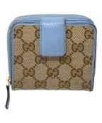 GUCCIグッチ）の古着「2つ折り財布 キャンバス GG」｜ベージュ×ブルー