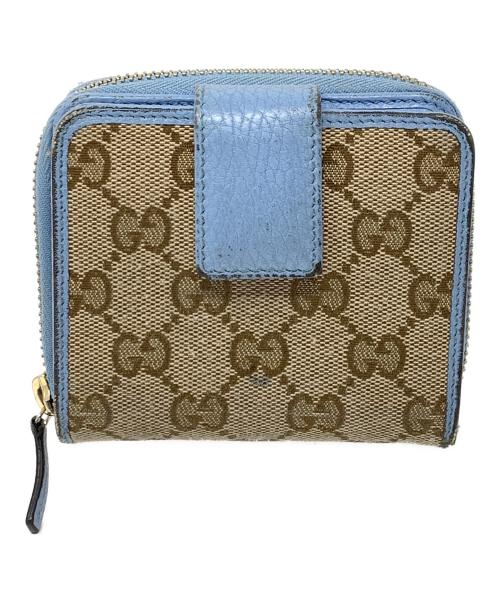 GUCCI（グッチ）GUCCI (グッチ) 2つ折り財布 キャンバス GG ベージュ×ブルー サイズ:実寸サイズにてご確認ください。の古着・服飾アイテム