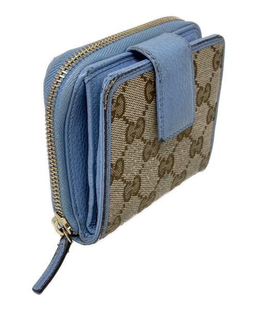 GUCCI（グッチ）GUCCI (グッチ) 2つ折り財布 キャンバス GG ベージュ×ブルー サイズ:実寸サイズにてご確認ください。の古着・服飾アイテム