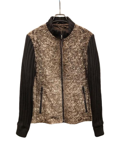 EPOCA UOMO（エポカ ウォモ）EPOCA UOMO (エポカ ウォモ) ニット切替ハラコジャケット ブラウン サイズ:48の古着・服飾アイテム