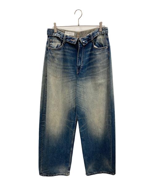 ZARA（ザラ）ZARA (ザラ) デニムパンツ TRF（ティーアールエフ）ミッドライズ折り返しウエストデニムパンツ ブルー サイズ:EUR 38の古着・服飾アイテム