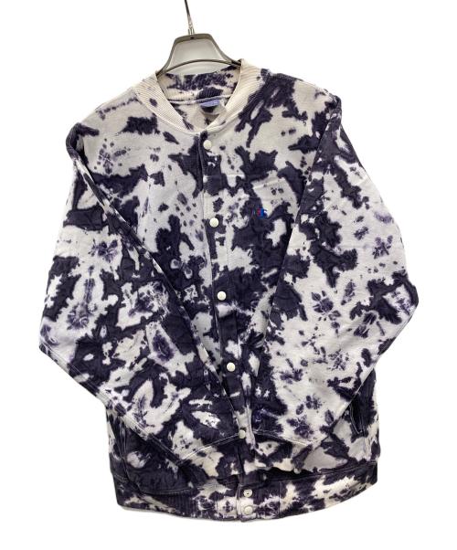 Champion（チャンピオン）Champion (チャンピオン) 90s スウェットカーディガン スナップボタン ホワイト×パープル サイズ:Lの古着・服飾アイテム