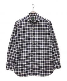 BORRELLI（ボレッリ）の古着「長袖シャツ コットン微起毛ツイルチェックホリゾンタルカラーカジュアルシャツ」｜ネイビー