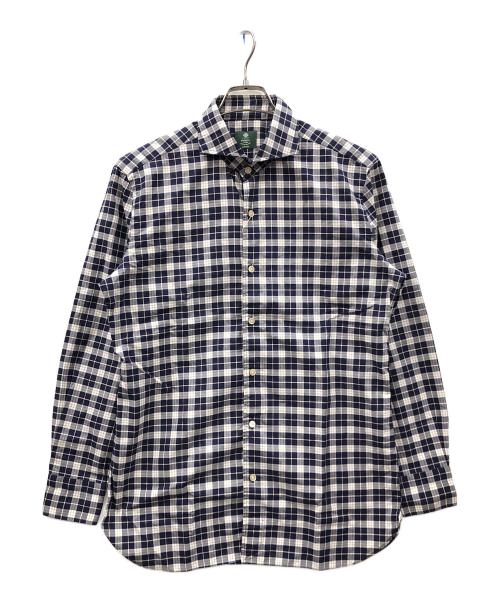 BORRELLI（ボレッリ）BORRELLI (ボレッリ) 長袖シャツ コットン微起毛ツイルチェックホリゾンタルカラーカジュアルシャツ ネイビー サイズ:Lの古着・服飾アイテム