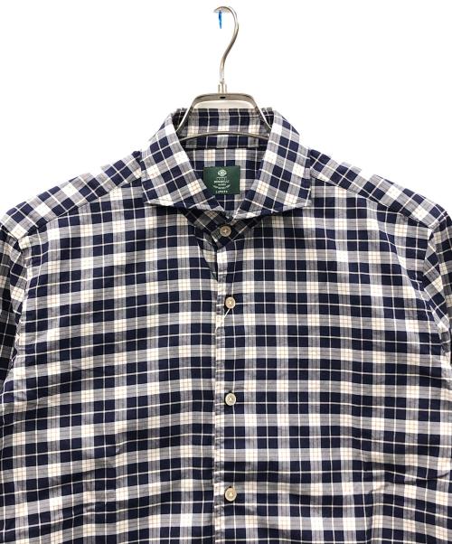 BORRELLI（ボレッリ）BORRELLI (ボレッリ) 長袖シャツ コットン微起毛ツイルチェックホリゾンタルカラーカジュアルシャツ ネイビー サイズ:Lの古着・服飾アイテム