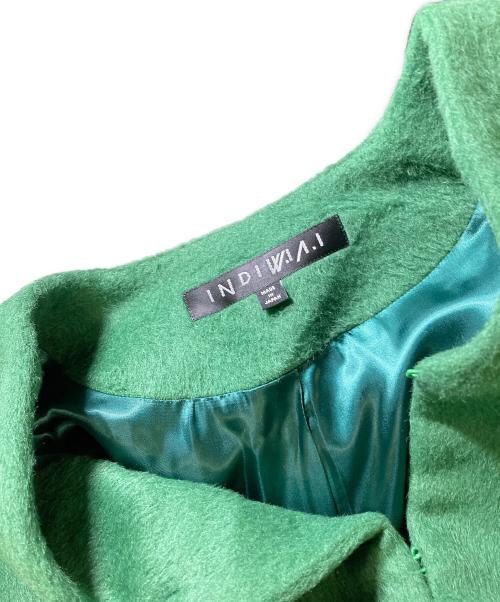 INDIVI V.A.I（インディヴィ バイ）INDIVI V.A.I (インディヴィ バイ) ノーカラーショートコート アルパカ混 グリーン サイズ:36の古着・服飾アイテム