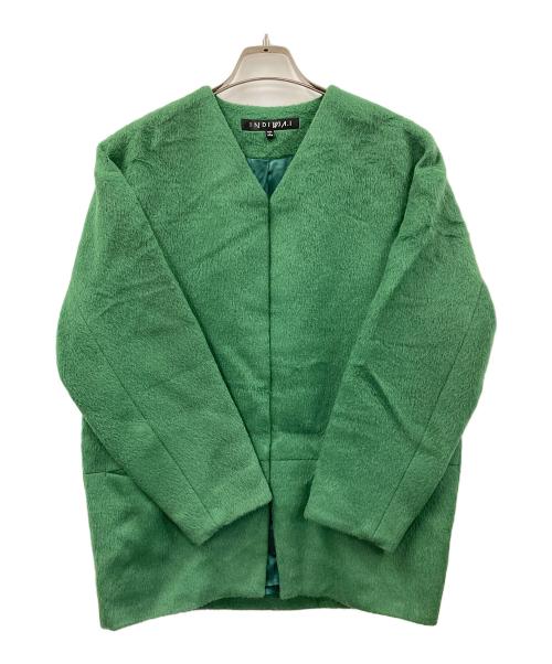 INDIVI V.A.I（インディヴィ バイ）INDIVI V.A.I (インディヴィ バイ) ノーカラーショートコート アルパカ混 グリーン サイズ:36の古着・服飾アイテム