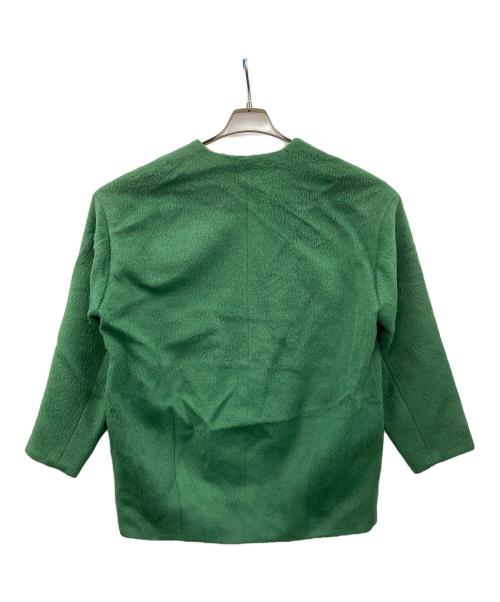 INDIVI V.A.I（インディヴィ バイ）INDIVI V.A.I (インディヴィ バイ) ノーカラーショートコート アルパカ混 グリーン サイズ:36の古着・服飾アイテム