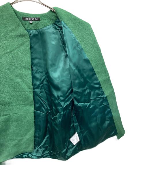 INDIVI V.A.I（インディヴィ バイ）INDIVI V.A.I (インディヴィ バイ) ノーカラーショートコート アルパカ混 グリーン サイズ:36の古着・服飾アイテム