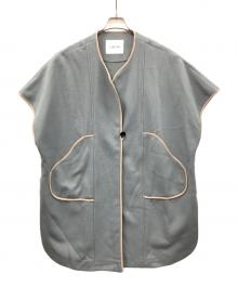 Lallia Mu（ラリア ムー）の古着「コート 配色パイピングガウンベスト」｜スカイブルー