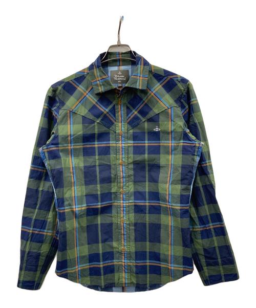 Vivienne Westwood man（ヴィヴィアン ウェストウッド マン）Vivienne Westwood man (ヴィヴィアン ウェストウッド マン) 長袖シャツ チェック柄 グリーン×ネイビー サイズ:44の古着・服飾アイテム