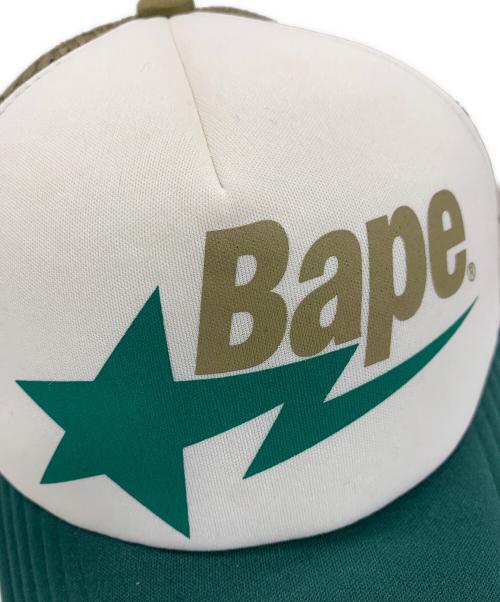 A BATHING APE（ア ベイシング エイプ）A BATHING APE (アベイシングエイプ) メッシュキャップ  グリーン×ホワイト サイズ:Fの古着・服飾アイテム