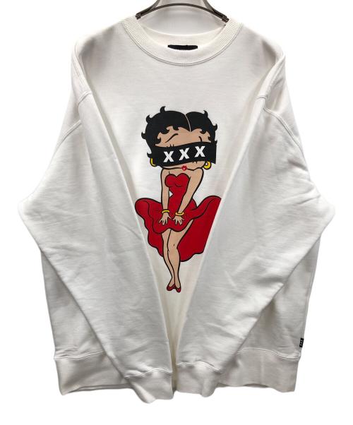 GOD SELECTION XXX（ゴッドセレクショントリプルエックス）GOD SELECTION XXX (ゴッドセレクショントリプルエックス) スウェット BETTY BOOP CREW NECK SHIRT（ベティ ブープ クルーネック シャツ) ホワイト サイズ:XL 未使用品の古着・服飾アイテム