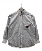 J.PRESSジェイプレス）の古着「オックスフォードシャツ GRFFITI B.D. OXFORD STRIPE SHIRT/BAGGY FIT（グラフィティ ボタンダウン オックスフォード ストライプ シャツ/バギー フィット）」｜ブルー×ホワイト