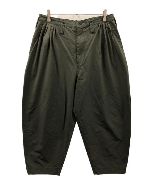 Porter Classic（ポータークラシック）Porter Classic (ポータークラシック) タックパンツ WEATHER BEBOP PANTS（ウェザー ビバップ パンツ） オリーブ サイズ:Lの古着・服飾アイテム