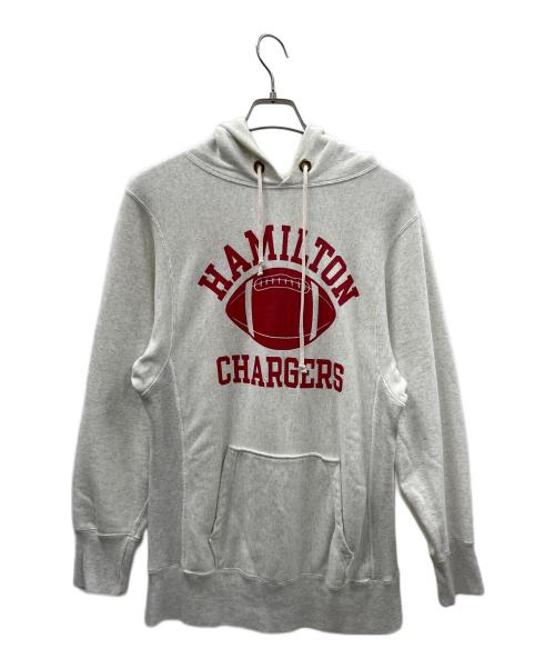 DOUBLE WORKS（ダブルワークス）DOUBLE WORKS (ダブルワークス) プルオーバーパーカー HAMILTON CHARGERS（ハミルトン チャージャーズ） ライトグレー サイズ:M（38-40）の古着・服飾アイテム