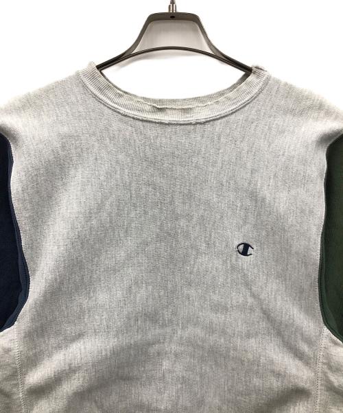 Champion（チャンピオン）Champion (チャンピオン) 90s リバースウィーブスウェット グレー×ネイビー×グリーン サイズ:MEDIUMの古着・服飾アイテム