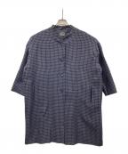 オローネオローネ）の古着「ノーカラーコート チェック柄」｜ネイビー