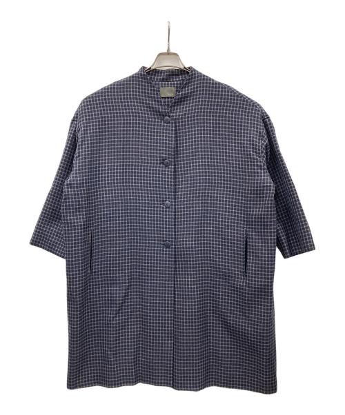 オローネ（オローネ）オローネ (オローネ) ノーカラーコート チェック柄 ネイビー サイズ:実寸サイズをご確認ください。の古着・服飾アイテム