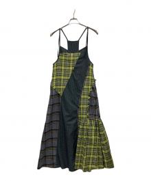 AULA AILA（アウラアイラ）の古着「チェッカードジャンパースカート」｜グリーン