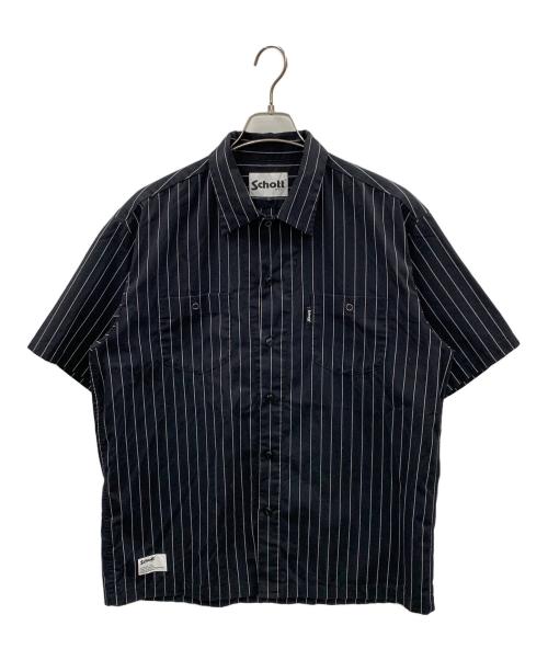 Schott（ショット）Schott (ショット) 半袖シャツ STRIPE SS WORK SHIRT（ストライプSSワークシャツ） ブラック サイズ:Lの古着・服飾アイテム