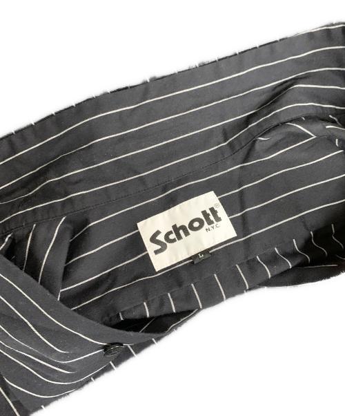 Schott（ショット）Schott (ショット) 半袖シャツ STRIPE SS WORK SHIRT（ストライプSSワークシャツ） ブラック サイズ:Lの古着・服飾アイテム