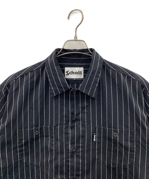 Schott（ショット）Schott (ショット) 半袖シャツ STRIPE SS WORK SHIRT（ストライプSSワークシャツ） ブラック サイズ:Lの古着・服飾アイテム