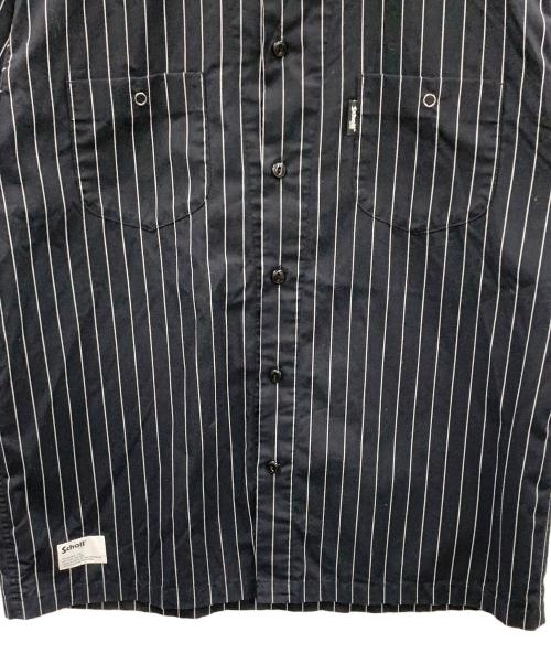 Schott（ショット）Schott (ショット) 半袖シャツ STRIPE SS WORK SHIRT（ストライプSSワークシャツ） ブラック サイズ:Lの古着・服飾アイテム