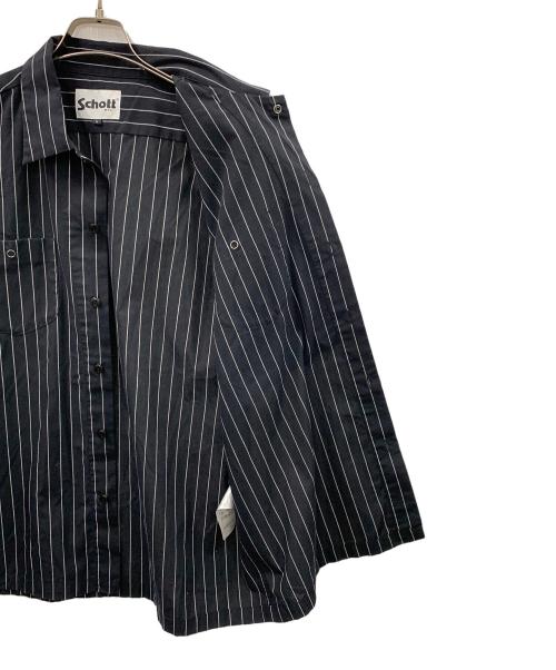 Schott（ショット）Schott (ショット) 半袖シャツ STRIPE SS WORK SHIRT（ストライプSSワークシャツ） ブラック サイズ:Lの古着・服飾アイテム