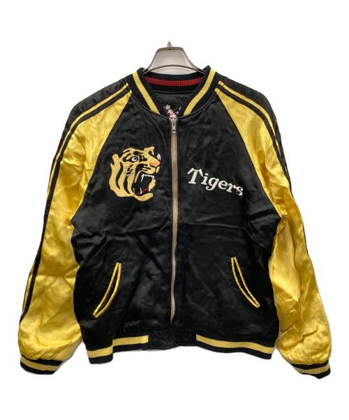 阪神タイガース（ハンシンタイガース）阪神タイガース (ハンシンタイガース) リバーシブルスタジャン 刺繍 ブラック×イエロー サイズ:Lの古着・服飾アイテム