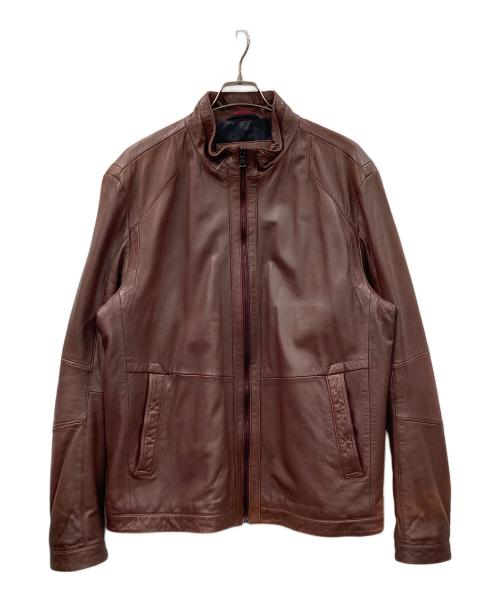 BOSS HUGO BOSS（ボス ヒューゴボス）BOSS HUGO BOSS (ボス ヒューゴボス) シングルライダースジャケット ブラウン サイズ:UK58の古着・服飾アイテム