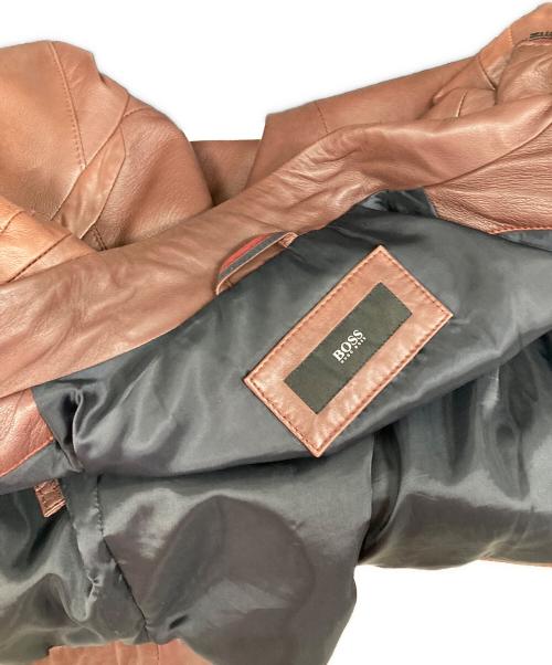 BOSS HUGO BOSS（ボス ヒューゴボス）BOSS HUGO BOSS (ボス ヒューゴボス) シングルライダースジャケット ブラウン サイズ:UK58の古着・服飾アイテム