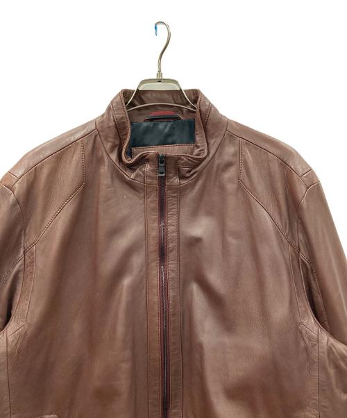 BOSS HUGO BOSS（ボス ヒューゴボス）BOSS HUGO BOSS (ボス ヒューゴボス) シングルライダースジャケット ブラウン サイズ:UK58の古着・服飾アイテム
