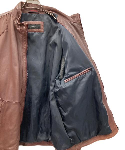 BOSS HUGO BOSS（ボス ヒューゴボス）BOSS HUGO BOSS (ボス ヒューゴボス) シングルライダースジャケット ブラウン サイズ:UK58の古着・服飾アイテム