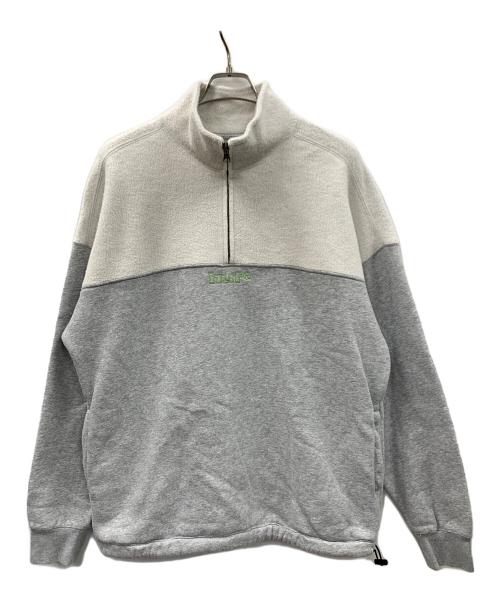 HUF（ハフ）HUF (ハフ) ハーフジップスウェット 1/4 Zip Mockneck Fleece Sweater（ジップ モックネック フリース セーター） グレー×ホワイト サイズ:Mの古着・服飾アイテム