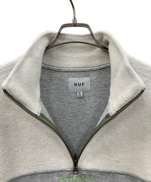 HUF（ハフ）HUF (ハフ) ハーフジップスウェット 1/4 Zip Mockneck Fleece Sweater（ジップ モックネック フリース セーター） グレー×ホワイト サイズ:Mの古着・服飾アイテム