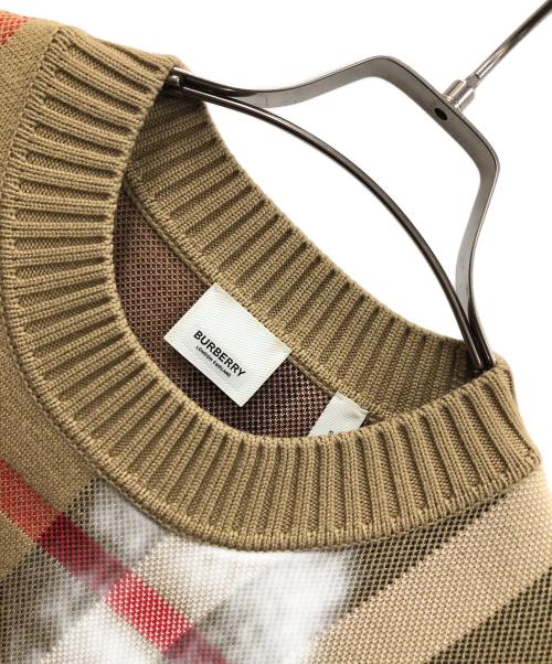BURBERRY（バーバリー）BURBERRY (バーバリー) クルーネックニット CHECK TECHNICAL WOOL JACQUARD SWEATER （チェック テクニカル ウール ジャカード セーター） ベージュ サイズ:Sの古着・服飾アイテム