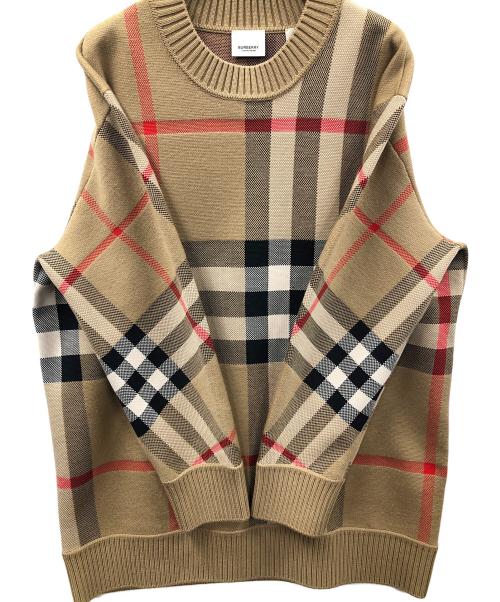 BURBERRY（バーバリー）BURBERRY (バーバリー) クルーネックニット CHECK TECHNICAL WOOL JACQUARD SWEATER （チェック テクニカル ウール ジャカード セーター） ベージュ サイズ:Sの古着・服飾アイテム