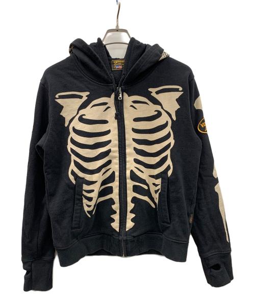 VANSON（バンソン）VANSON (バンソン) ジップパーカー スカル ブラック サイズ:Mの古着・服飾アイテム