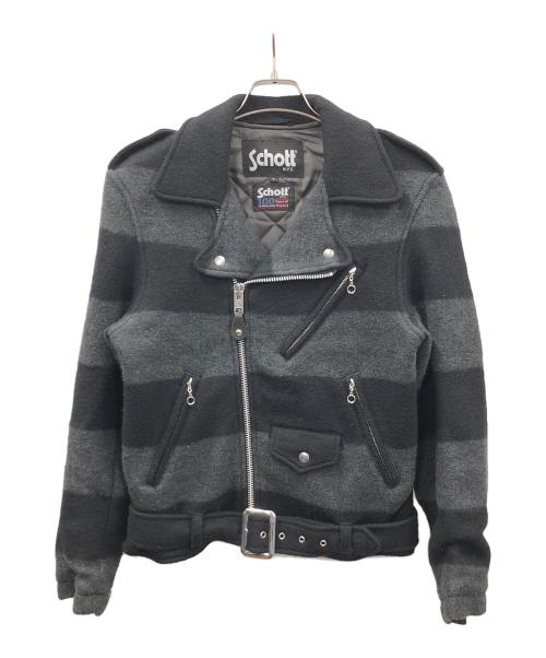 Schott（ショット）Schott (ショット) ウールライダースジャケット ブラック×グレー サイズ:Sの古着・服飾アイテム
