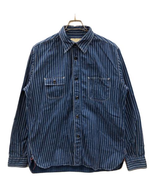SUGAR CANE（シュガーケーン）SUGAR CANE (シュガーケーン) 長袖シャツ ウォバッシュストライプ ワークシャツ ブルー×ホワイト サイズ:LARGEの古着・服飾アイテム