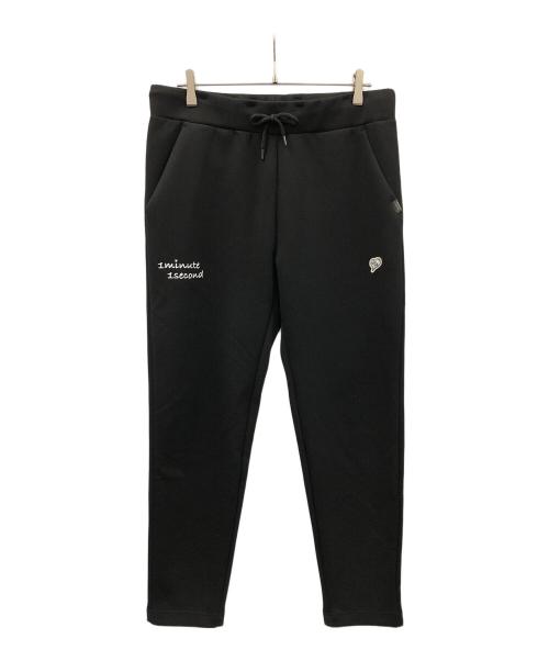 1minute 1second（ワンミニットワンセカンド）1minute 1second (ワンミニットワンセカンド) イージーパンツ cardboard knit pants with cursive print（カーボード ニット パンツ ウィズ カーシブ プリント） ブラック サイズ:Lの古着・服飾アイテム