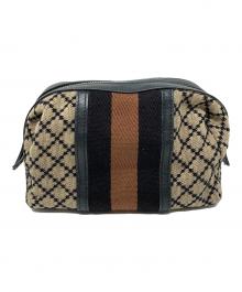 GUCCI（グッチ）の古着「コスメポーチ ディアマンテ シェリーライン」｜ブラック×ベージュ