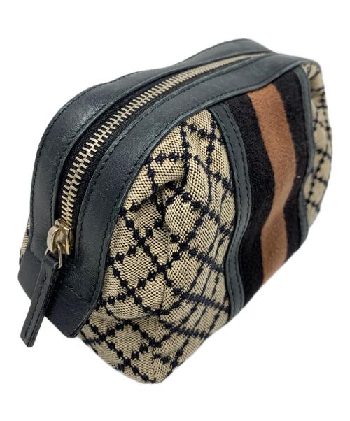 GUCCI（グッチ）GUCCI (グッチ) コスメポーチ ディアマンテ シェリーライン ブラック×ベージュ サイズ:実寸サイズにてご確認ください。の古着・服飾アイテム