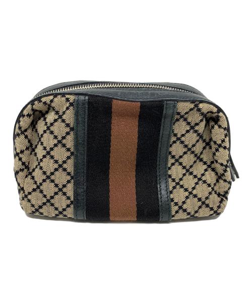 GUCCI（グッチ）GUCCI (グッチ) コスメポーチ ディアマンテ シェリーライン ブラック×ベージュ サイズ:実寸サイズにてご確認ください。の古着・服飾アイテム