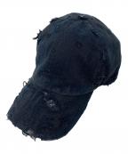 KALO SOILカロソイル）の古着「ダメージ加工キャップ DISTRE SSED CAP（ディストレスト キャップ） 帽子」｜ブラック